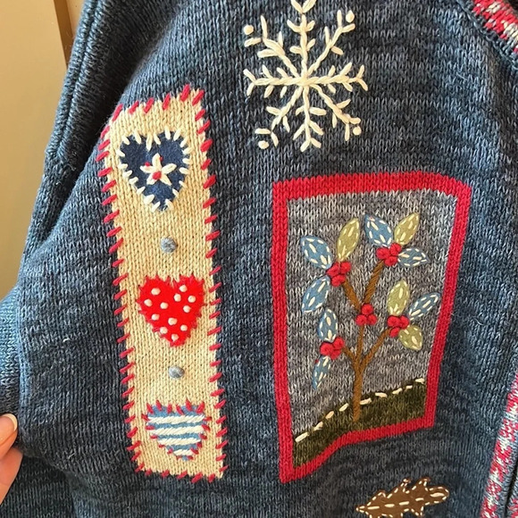 Heirloom Collectibles L Vintage Winter Novelty Embroidered Zipper Cardigan - Picture 4 of 8